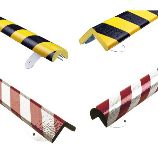 Stein HGS Eckschutz -Protect- Knuffi® mit Edelstahlbasis, extrem abriebfest, Kreis 35/35 mm, Länge 500mm, gelb/schwarz, mit 4 Laschen 60x100 mm, Bohrung Ø 7 mm, 33357
