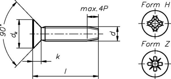 Dresselhaus Gewindefurchende Schrauben Form M-Z, M4x25, DIN 7500, VE: 2000 Stück, 0660800100400025000001