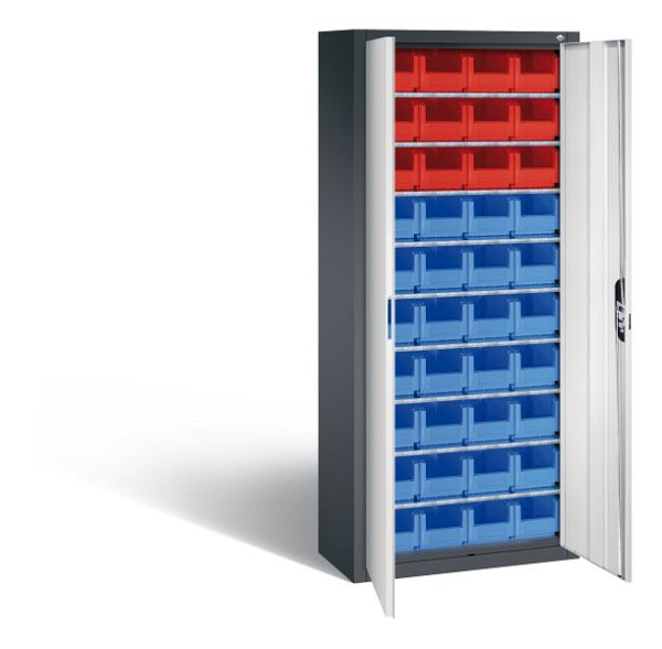 C+P Magazinschrank Serie 13, H1690xB700xT300mm, Farbe: Schwarzgrau / Lichtgrau, Muldengriff, 133413-28 S10039