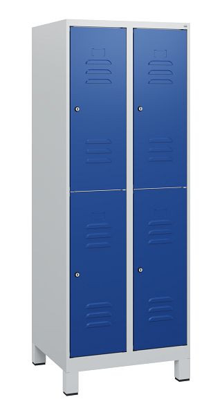 C+P Doppelstöckiger Spind Classic PLUS, Füße, 2 Abteile, 1630x600x500mm, 7035/5010, Zylinderschlösser, 0803105-20 S10033