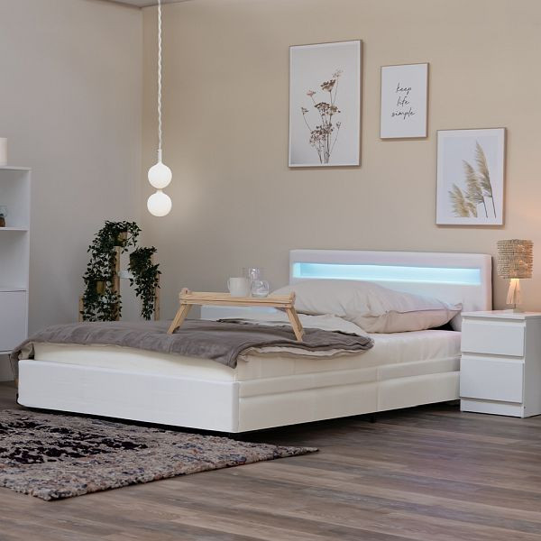 HOME DELUXE LED Bett NUBE mit Schubladen - 180 x 200 cm Weiß, 7319