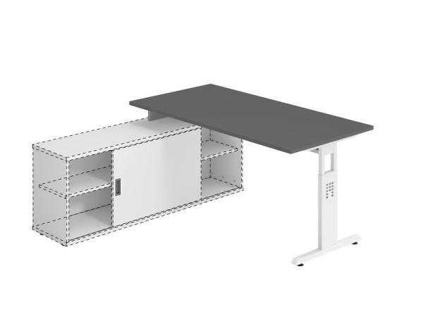 Hammerbacher Anbauschreibtisch T-Fuß 160x80cm Graphit/Weiß, Arbeitshöhe einstellbar auf 72 cm, 75 cm, 78 cm, VOSE16/G/W