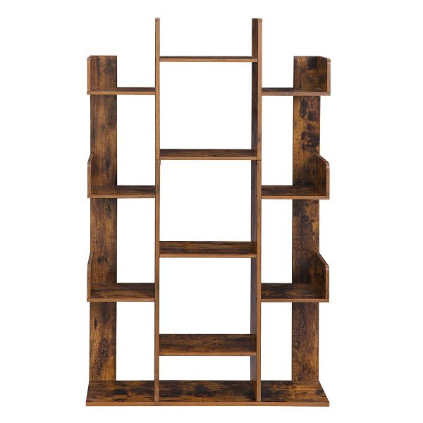 VASAGLE Bücherregal, baumförmiges Bücherregal mit 13 Aufbewahrungsregalen, 86 x 25 x 140 cm, mit abgerundeten Ecken, rustikal braun, LBC67BXV1