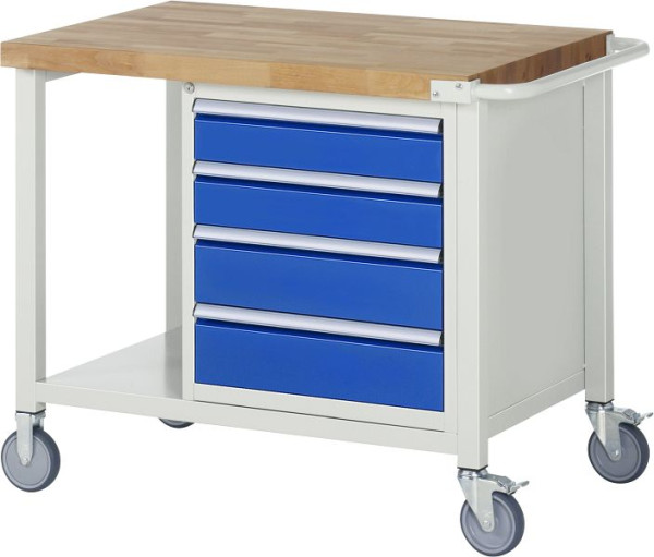 RAU Fahrbare Werkbank 8000 - Modell 8162, B1000 x T700 x H880-1080 mm, Systemunterbau B995 x T650 mm, 4 Schubladen, 05-8162A6-107B4H.11