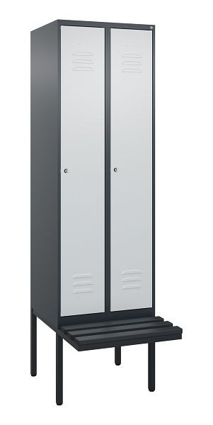C+P Umkleidespind Classic PLUS, 2 Abteile, 2120x600x815mm, 7016/7035, Zylinderschlösser, je 2 Doppel-Haken, 0800407-20F S10028
