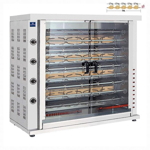 Mastro Gas-Hähnchengrill mit Beleuchtung, 9 Spieße für 36-45 Hähnchen, AJD0043