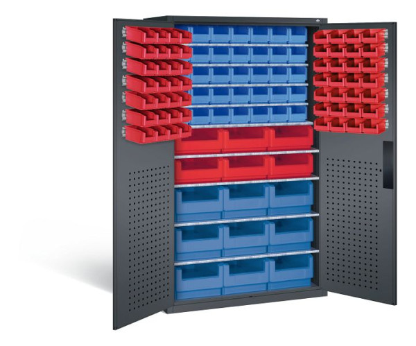 C+P Magazinschrank Serie 13, H1950xB1100xT535mm, Farbe: Schwarzgrau, Muldengriff, 130276-66 S10019