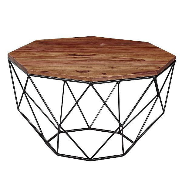 Wohnling Couchtisch Sheesham Massivholz/Metall 66 x 40 x 66 cm, WL6.169