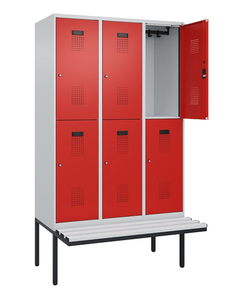 C+P Doppelstock-Spind Evolo PLUS, Bank, 6 Fächer, 2120x1200x815mm, 7035/3020, Zylinderschloss, Sitzfläche Kunststoff, 0493407-32 S10113