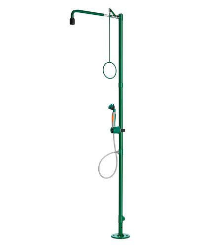 B-SAFETY Körperdusche mit Hand-Augendusche mit 1 Brausekopf, grün, Bodenmontage, BR 833085, DVGW, 305289