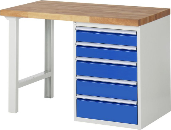 RAU Werkbank Serie 7000 - Baukasten-Bauweise, Unterbau-Container (5x Schublade), 1250x840x700 mm, 03-7513A1-127B4S.11