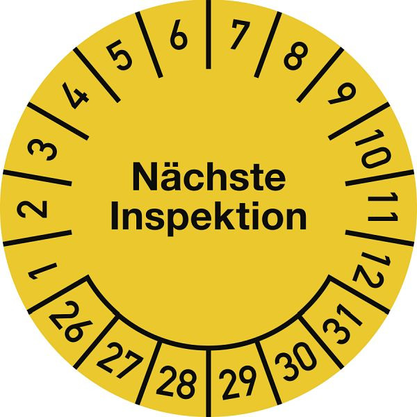 Moedel Prüfplakette Nächste Inspektion 2026-2031, Dokumentenfolie, Ø 30 mm, VE: 10 Stück/Bogen, 107096