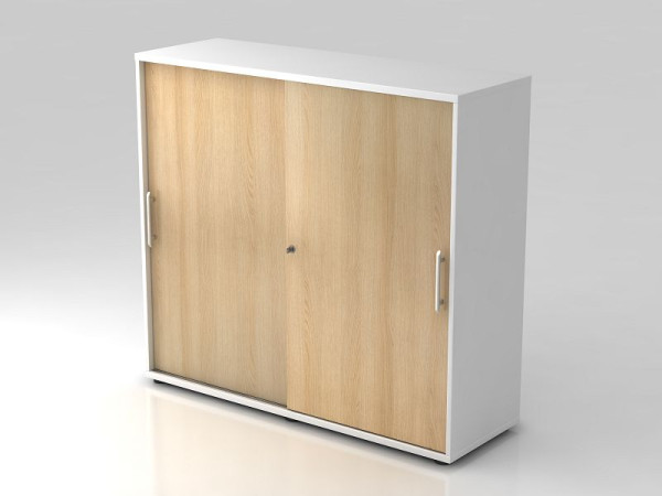 Hammerbacher Schiebetürschrank 3OH 120cm Relinggriff Weiß/Eiche, 120x40x110 cm (BxTxH), V1753S/W/E/RE