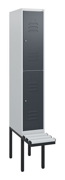 C+P Doppelstöckiger Spind Classic PLUS, 1950x300x815mm, 7035/7016, Zylinderschlösser, mit Untergestell und schwebender Sitzfläche, 0803405-10 S10083