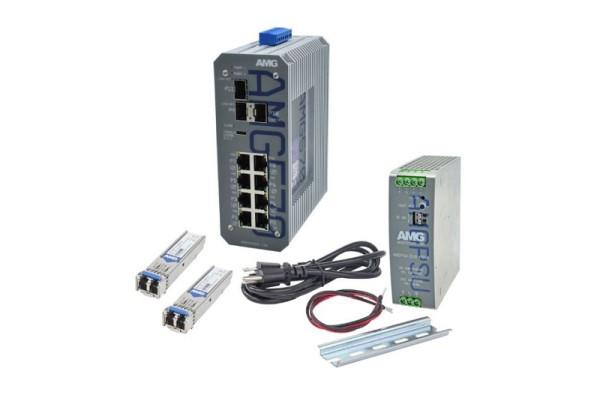 AMG Systems Industrieller 11 Port Managed Switch Kit, 2x SFP-SM-1G-LX20-31, AMG570-8GAT-3S-P240-KS1