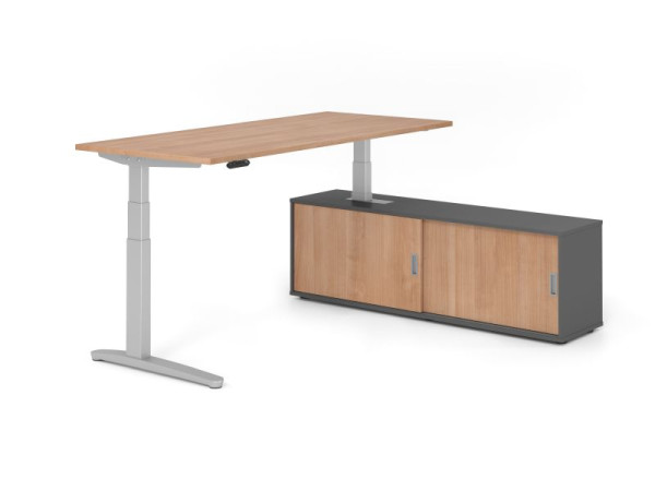 Hammerbacher Schreibtisch XBHM19, 180x80cm, Platte: Nussbaum, 25mm dick, C-Fuß Gestell Silber, Höhe: 65 - 129 cm, Ahorn, SB/N/S/G/N, VXBHM19SB/N/S/G/N