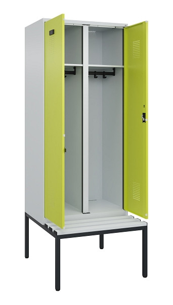 C+P Schwarz-Weiß-Spind Evolo PLUS, Bank, 2 Abteile, 2120x800x815mm, 7035/0024, Zylinderschloss, Sitzfläche Kunststoff, Sitzbank, 0490527-22 S10096