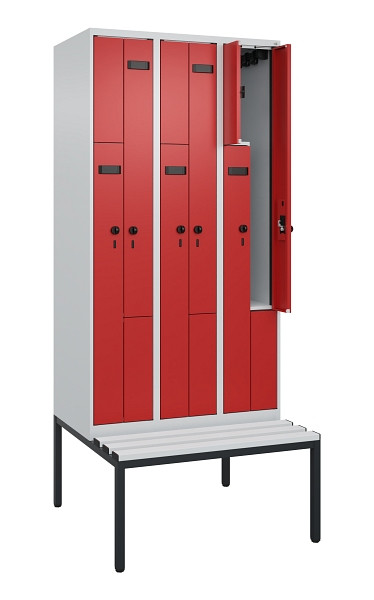 C+P Z-Spind Evolo PLUS, 6 Fächer, 2120x900x815mm, 7035/3000, Drehriegel, Sitzfläche Kunststoff, Sitzbank, 0490537-306 S10057