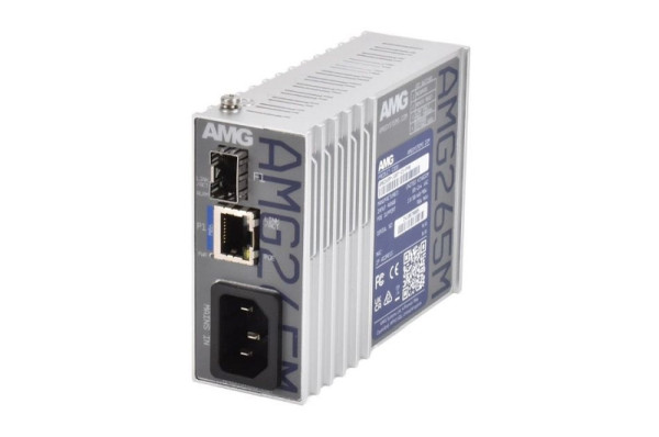 AMG Systems Mini Medienkonverter, 1 x 10/100BT RJ45 60/90W, 1 x 100/1GBFX SFP Slot, DIN Rail / Wandmontage, IEC Mains Power, AMG265M-1FBT-1S-P90