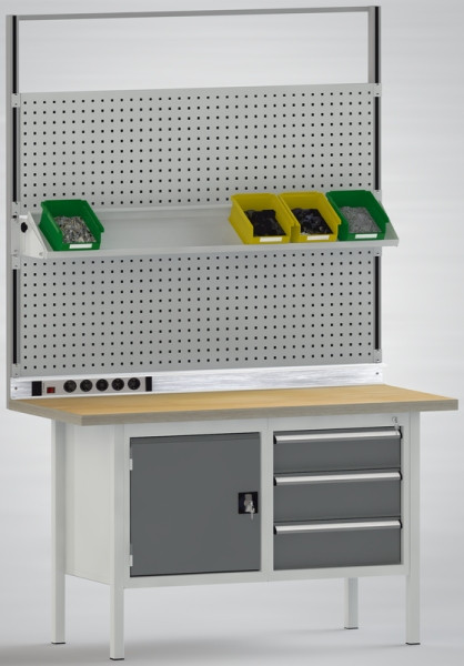 KLW Systemaufbau 2000mm 2 Lochplatte 1 Ablageboden 1 C-Profil Steckdosenleiste, AB01C-2000-OF02
