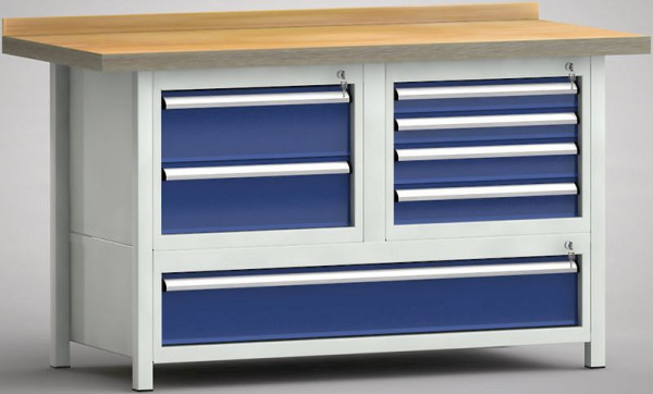 KLW Standard-Werkbank - 1500 x 700 x 840 mm L x T x H, Oben L: 2x175EA, R: 2x75EA/2x100EA, Unten 175EA, WSK35N-1500M40-E7020