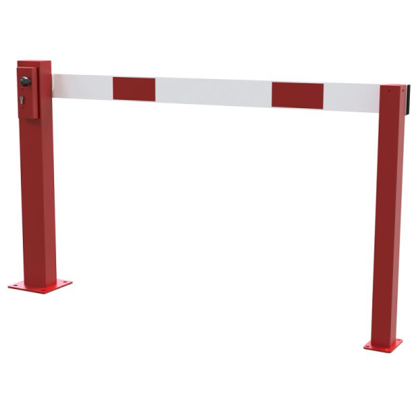 Stein HGS Kompakte Handschranke mit festem Auflagepfosten, Profilzylinder, rot / weiß, 1500 mm, 63697.0005