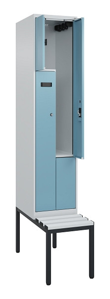 C+P Z-Spind Evolo PLUS, Bank, 2 Fächer, 2120x400x815mm, 7035/0010, Zylinderschloss, Sitzfläche Kunststoff, Sitzbank, 0490537-122 S10090