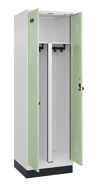 C+P PSA Schwarz-Weiß-Spind Evolo PLUS, mit Sockel, 2 Abteile, 1950x600x500mm, 90, Frontfarbe RAL 6019 Weissgrün, Drehriegel, 049022-20P S10019