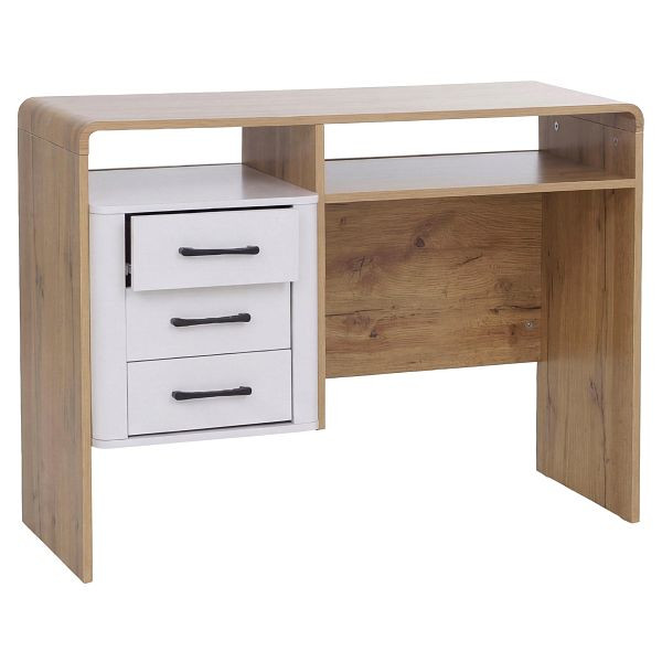 Mendler Schreibtisch HWC-P43, Bürotisch Computertisch, 3 Schubladen MDF 75x100x40cm, Wotan-Eiche-Optik, weiß, 139806