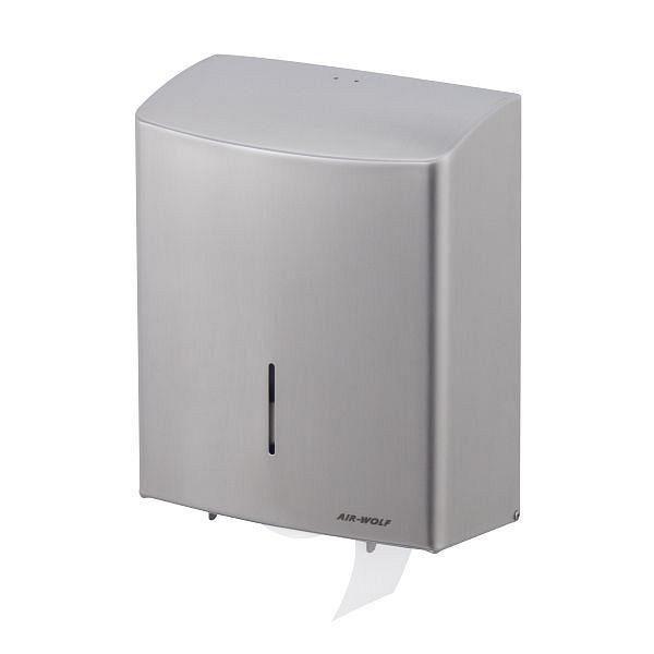 Air Wolf Duplex-Rollenspender, Serie Alpha, H x B x T: 333 x 265 x 147 mm, Edelstahl gebürstet, 60-120