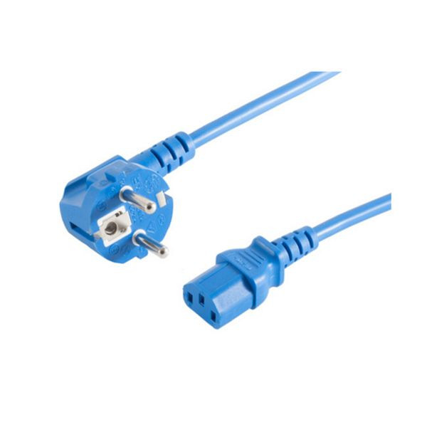 S-Conn Netzanschlusskabel, Schutzkontaktstecker 90° auf Kaltgerätebuchse, 230 V für Kaltgeräte, CEE7/7-C13, VDE, blau, 5,0m, 09-05051