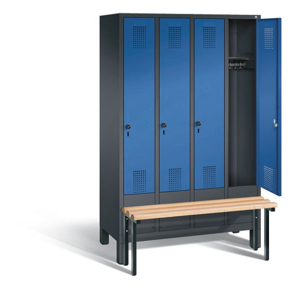 C+P Garderobenschrank Evolo, H1850xB1190xT815mm, Farbe: Schwarzgrau / Enzianblau, 48030-40 S10184