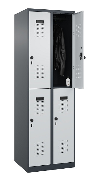 C+P Doppelstöckiger Spind Evolo PLUS, 4 Fächer, 1850x600x500mm, 7016/7035, Drehriegel, 049300-20 S10017