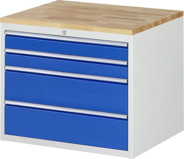 RAU Schubladenschrank Serie 7000, B770 x T650 x H645mm, 4 x Schublade-Größe-XL 2xH90, 2xH180 mm, Buche-Massiv-Arbeitsplatte, Stärke 25 mm, 03-XL3.1A-B.11