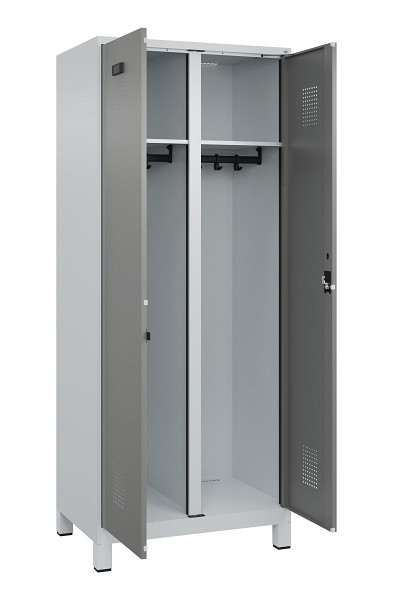 C+P Schwarz-Weiß-Spind Evolo PLUS, mit Füßen, 2 Abteile, 1950x800x500mm, 7035/0, 0005000 RDS Stahlgrau, Zylinderschloss, 049012-22 S10041