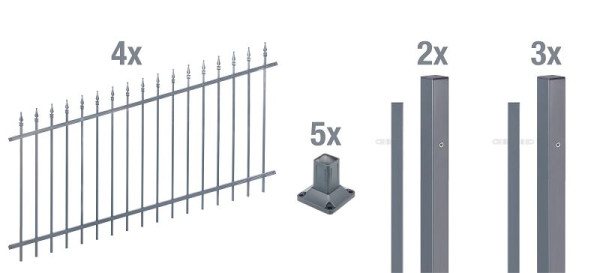 Alberts Zaun-Set Chaussee verstellbar, Aluminium, anthrazit kunststoffbeschichtet RAL 7016, zum Aufschrauben, 8 m x 1000 mm, 511678