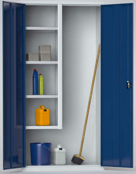 KLW Besen- und Putzmittelschrank - 2000 x 1000 x 490 mm H x B x T, mit abschließbaren Flügeltüren, 7FN-NH2000TD-B204BRB