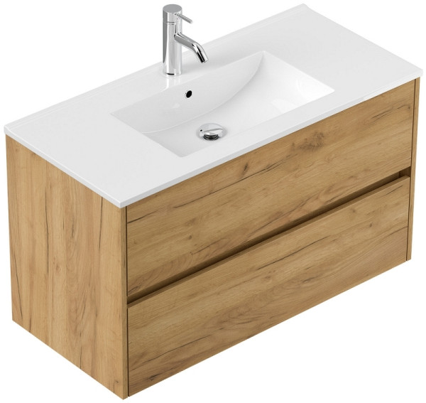 Posseik Badmöbel Limes & Waschtisch 100 cm 2 Greifraum SoftClose Auszüge eiche gold, PN0023X0000010DE