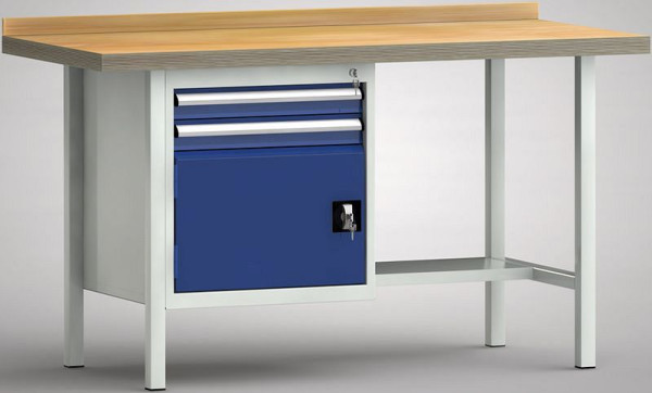 KLW Profi-Werkbank - 1500 x 700 x 905 mm L x T x H (ERGO-Version), links 75EA/75EA/Türe 350 mm, WP118E-1500M45-E1691