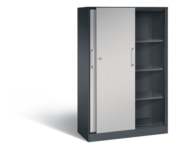 C+P Schiebetürenschrank Asisto, H1635xB1000xT435mm, Farbe: Schwarzgrau / Weißaluminium, Bügelgriff, 4 OH, 142012-000 S10037