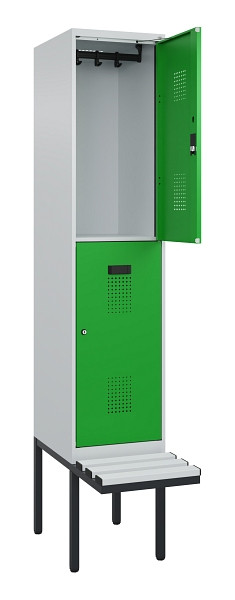 C+P Doppelstock-Spind Evolo PLUS, Bank, 2 Fächer, 2120x400x815mm, 7035/6037, Zylinderschloss, Sitzfläche Kunststoff, 0493407-12 S10119