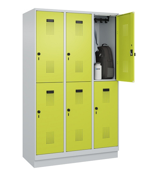 C+P Doppelstöckiger Spind Evolo PLUS, mit Sockel, 6 Fächer, 1950x1200x500mm, 703, 1108060 RDS Clowngrün, Drehriegel, 049320-32 S10015
