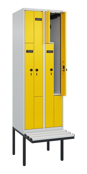 C+P Z-Spind Evolo PLUS, Bank, 4 Fächer, 2120x600x815mm, 7035/1023, Drehriegel, Material Sitzfläche Kunststoff, 0490437-204 S10055
