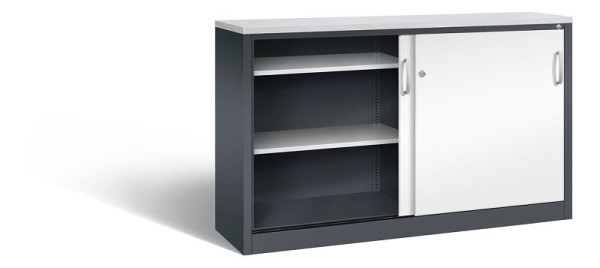 C+P Sideboard mit Schiebetüren Acurado, H1000xB1600xT400mm, Farbe: Schwarzgrau / Verkehrsweiß, Bügelgriff, 2146-00 S10164