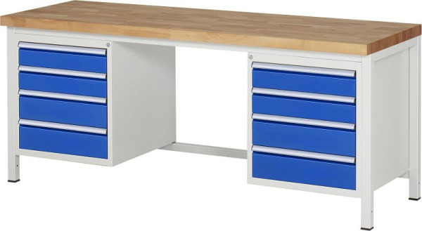 RAU Werkbank Serie 8000 - Gestell-Bauweise (Schweißgestell), 9 x Schublade, 2000x840x700 mm, 03-8181A1-207B4S.11