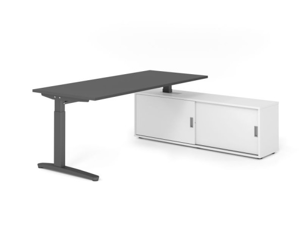 Hammerbacher Schreibtisch XB19, 180x80cm, Platte: Graphit, 25mm dick, C-Fuß Gestell Graphit, höheneinstellbar, Ahorn, SB/G/G/W/W, VXBE19SB/G/G/W/W
