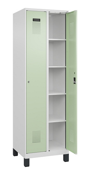 C+P Wäsche-Spind Evolo PLUS, mit Füßen, 2 Abteile, 1950x600x500mm, 9016/6019, Verschluss Zylinderschloss, Ablageböden 8, 049010-20B S10046