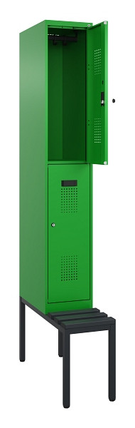 C+P Doppelstock-Spind Evolo PLUS, Bank, 2 Fächer, 2120x300x815mm, 6037/6037, Zylinderschloss, Sitzfläche Kunststoff, Sitzbank, 0493507-10 S10141