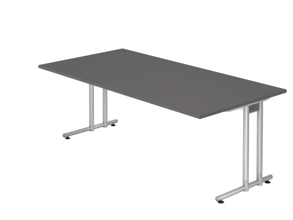 Hammerbacher Schreibtisch C-Fuß 200x100cm Graphit/Silber, Arbeitshöhe 72 cm, VNS2E/G/S
