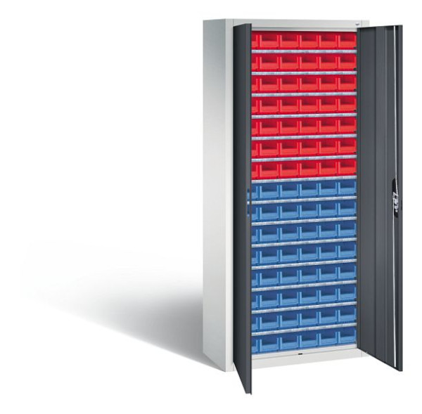 C+P Magazinschrank Serie 13, H1690xB700xT300mm, Farbe: Lichtgrau / Schwarzgrau, Muldengriff, 133413-25 S10034